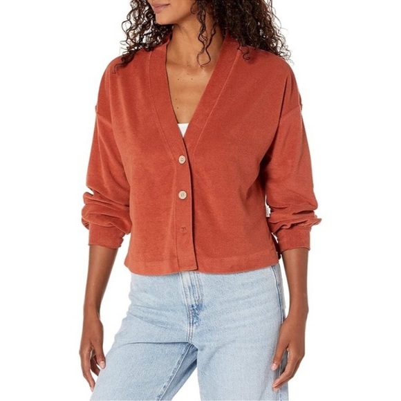 Roxy Three's Company Boxy Cardigan Baked Clay Burnt Orange Size XL - Picture 1 of 10
